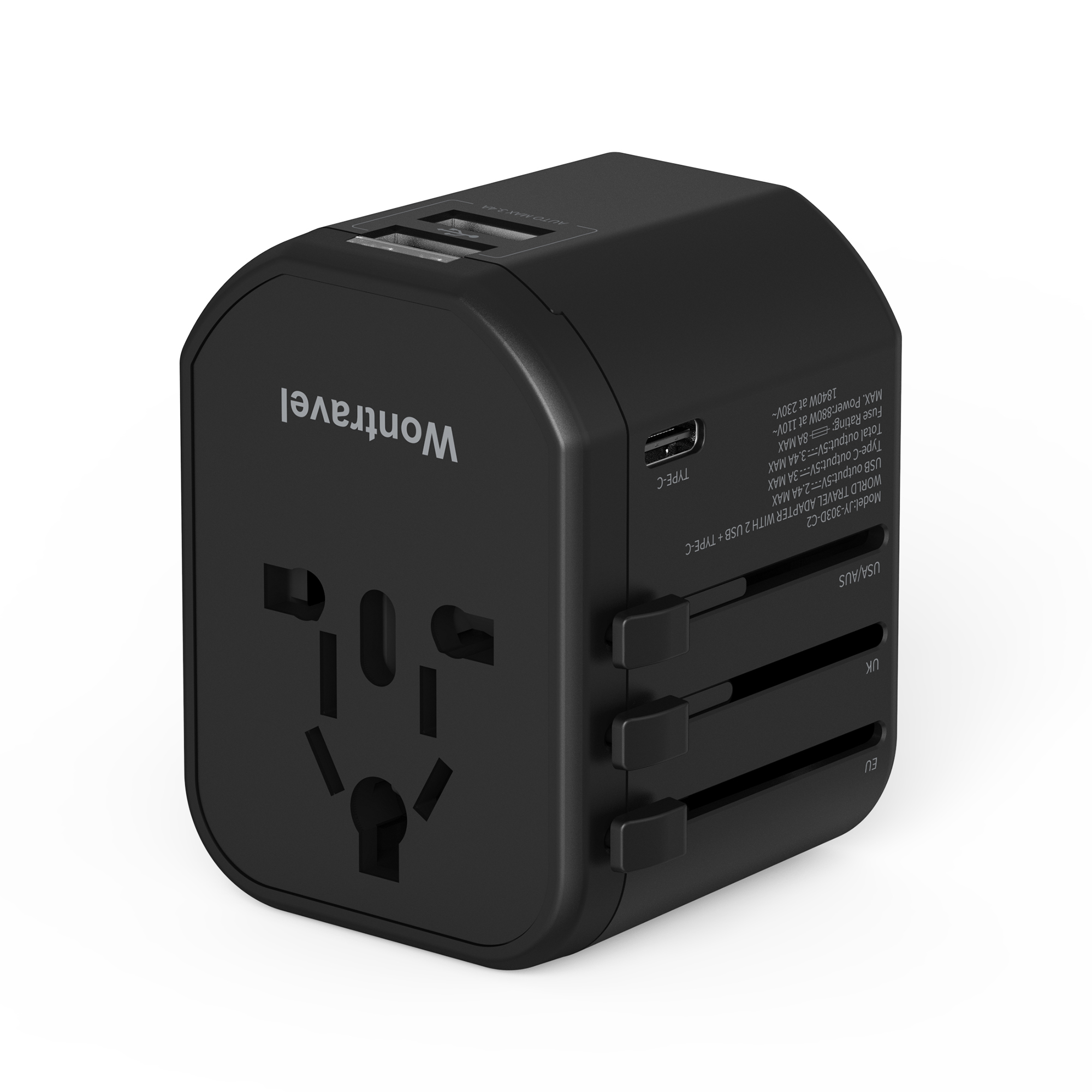 Wontravel Dual USB Type C Universal International Electrical Travel Adapter European Travel Plug Adapter 4 in 1 Conversion