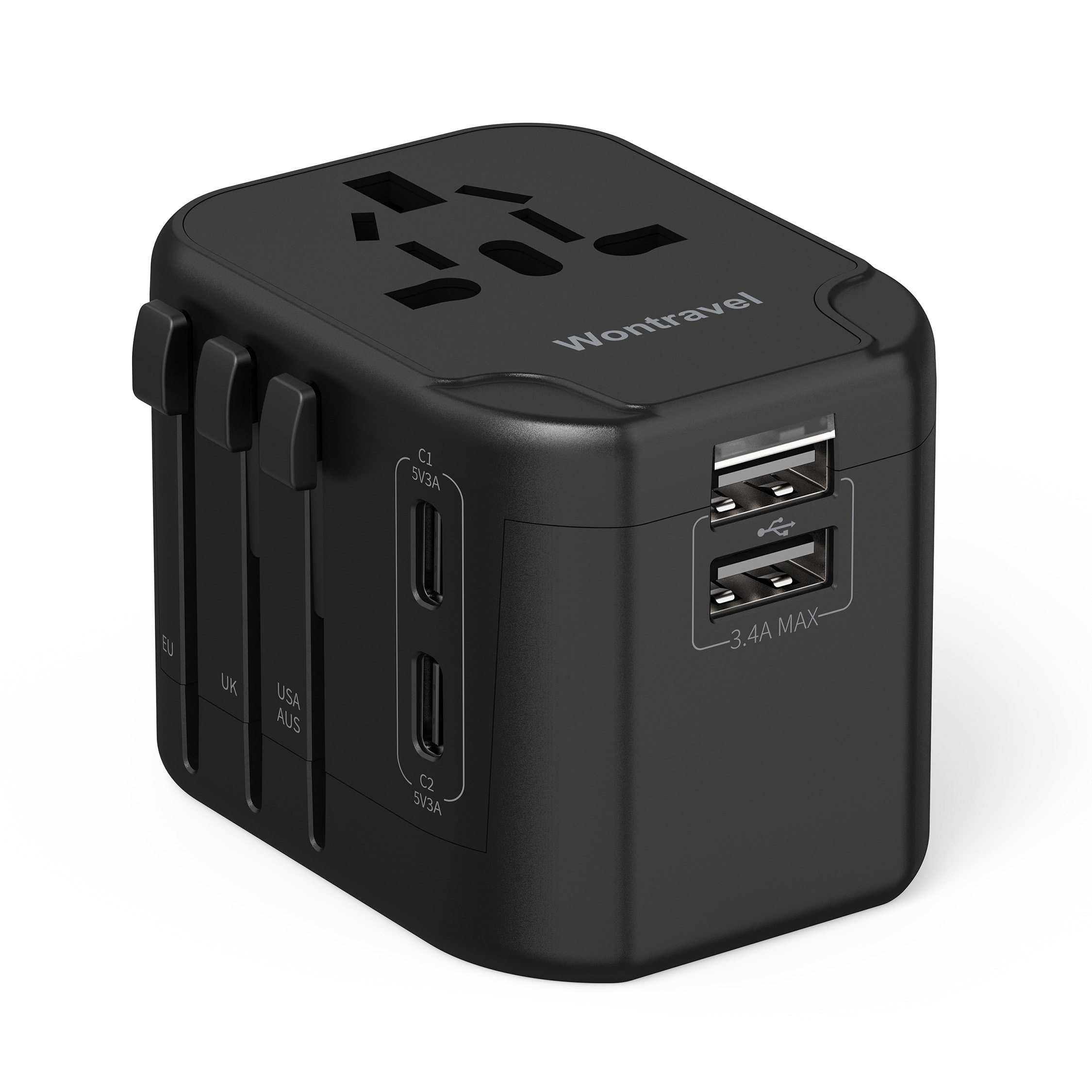 Wontravel 2024 Global Universal Travel Adapter 4 USB Wall Charger Universal Adaptor Multi Plug Internationale Travel Adapter