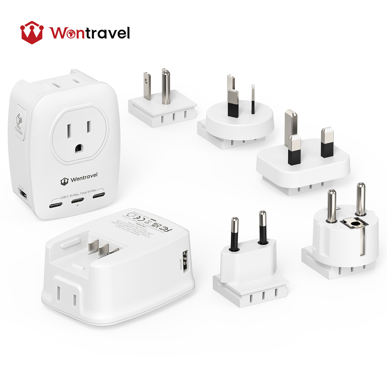 Wontravel 5A USA Travel Wall Plug Multiple Interchangeable Plug options Are Available