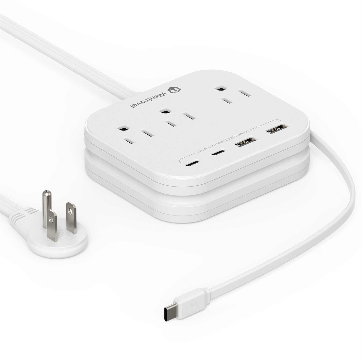 USB Power Strip 3 Way Outlet Extender Type C power extension US Power Strip Surge Protector Built-in Retractable Cable