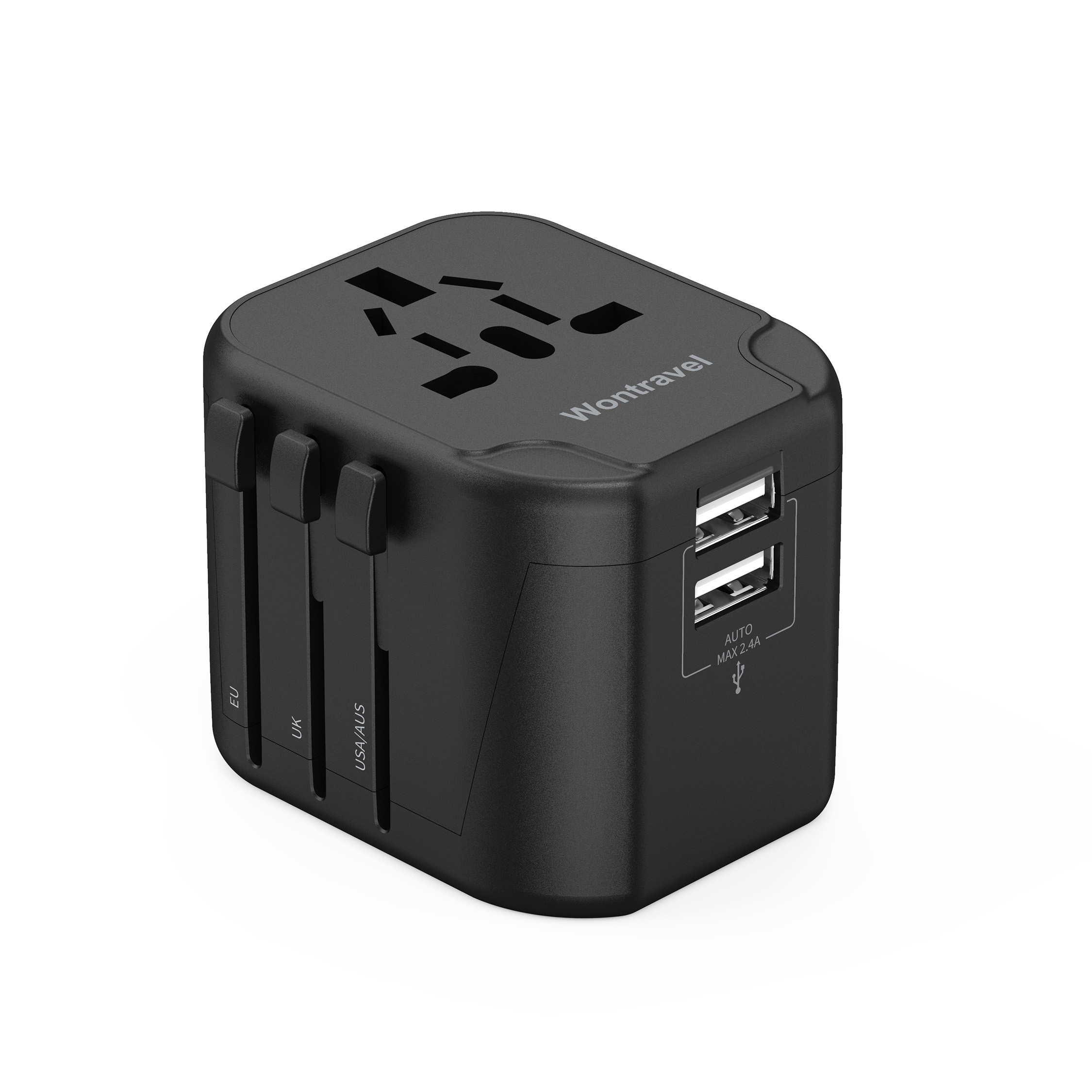 Wontravel Portable Travel Adapter 5v 2400ma 2 Usb Port Output Socket Digital Travel Charger