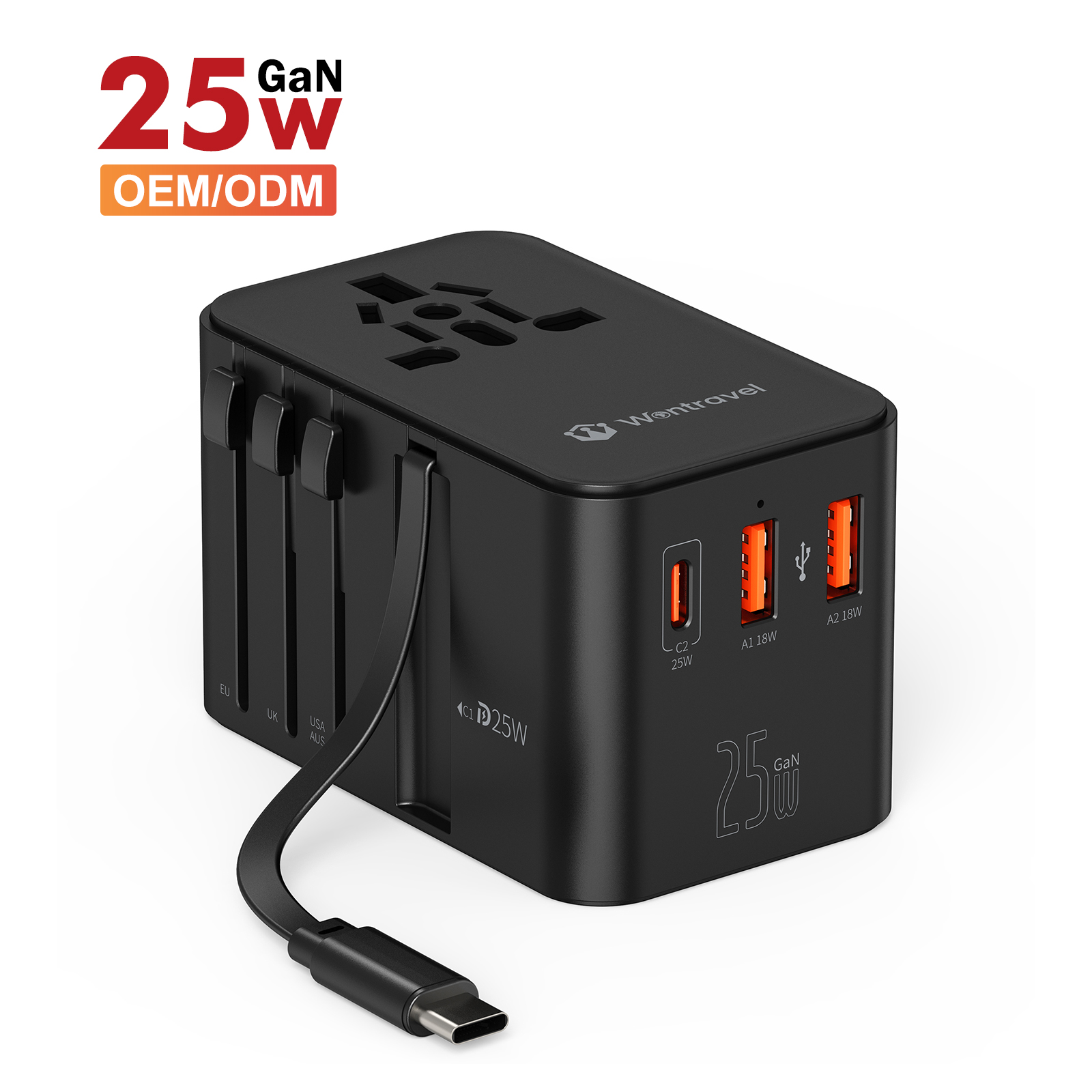 Wontravel 25w Usb C Power Adapter Type C Travel Wall Charger Universal Travel Adapter Built in Usb C Cable
