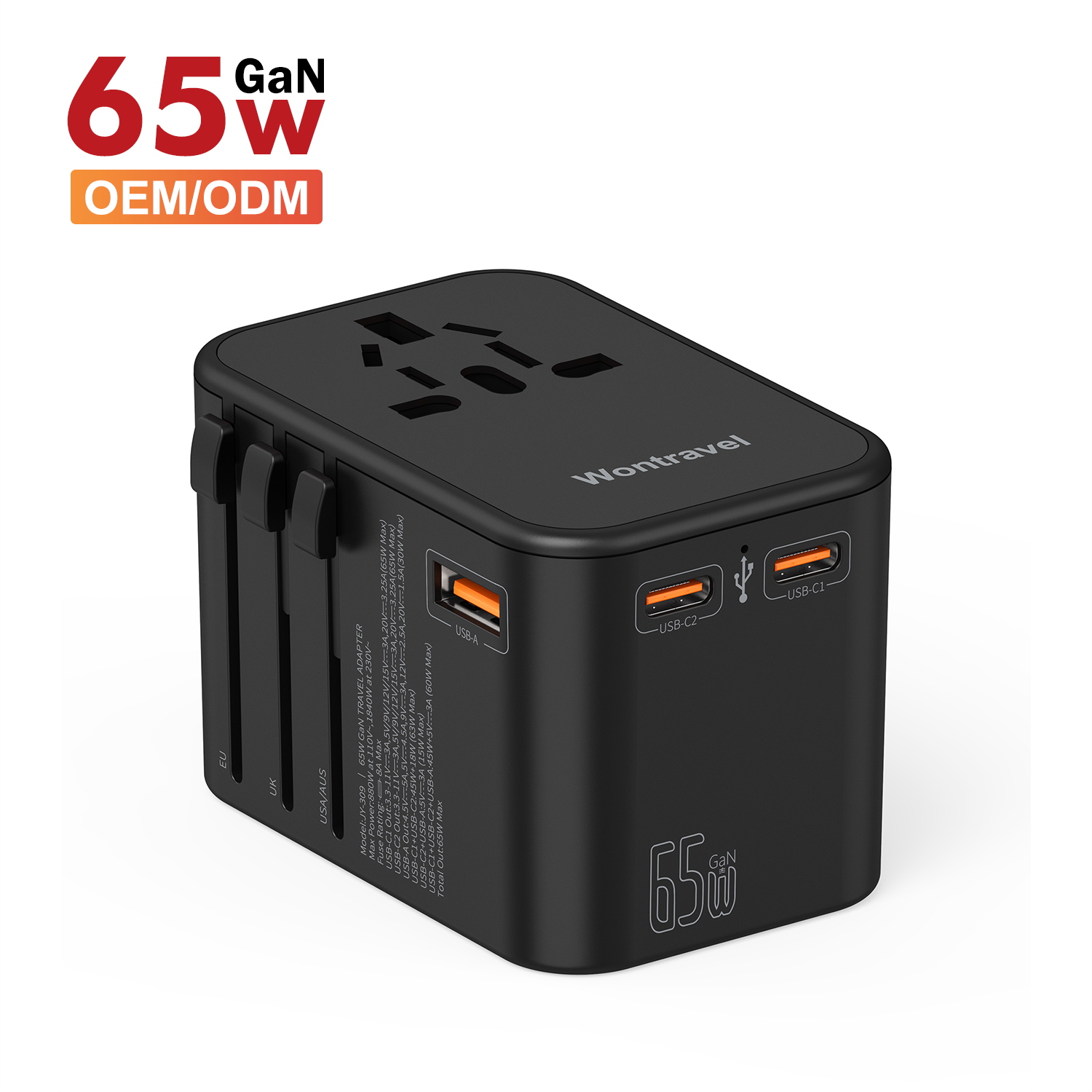 Wontravel Original factory 65W Quick Charge GaN Super Mini USB Travel Adapter Plug Type-C PD Wall Charger