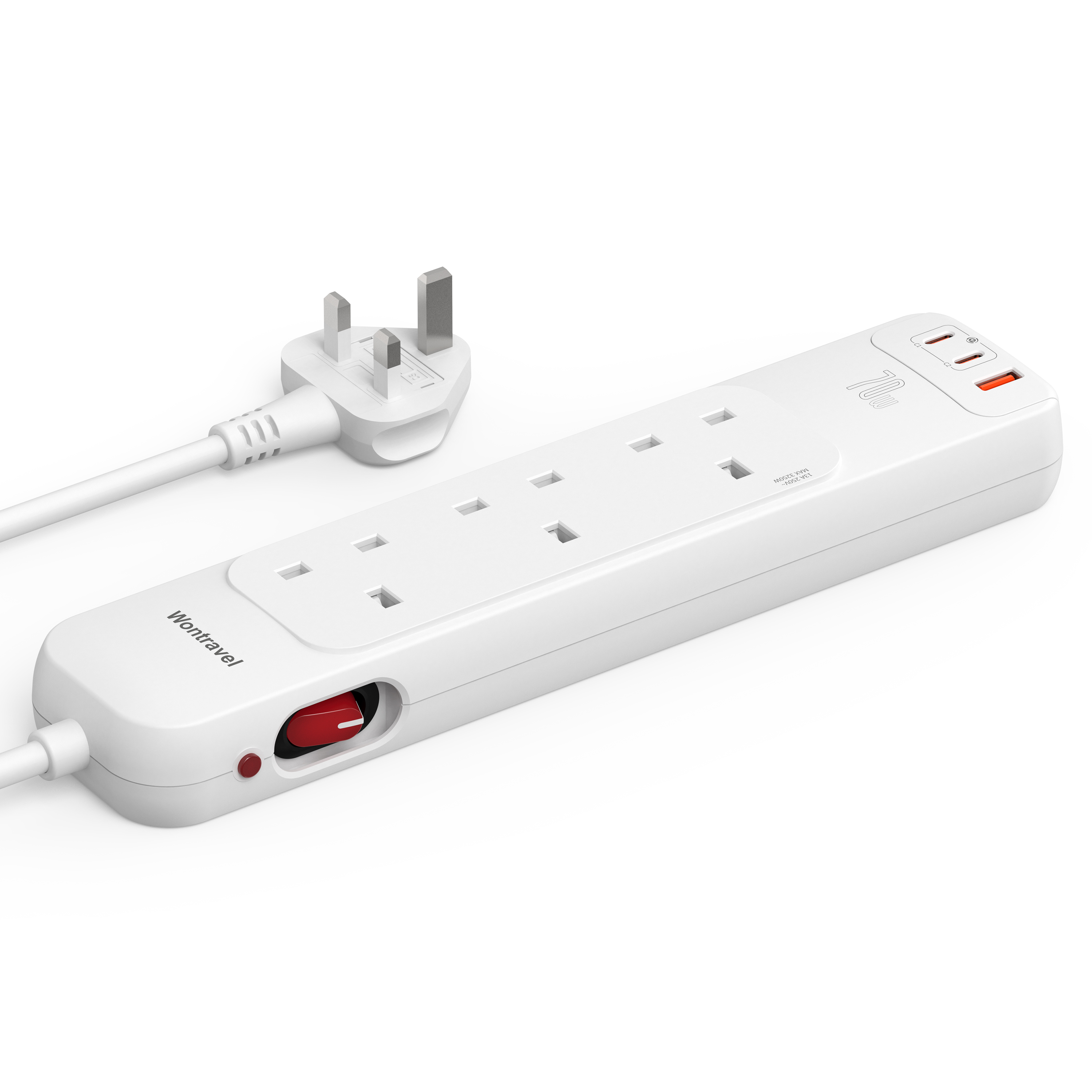 70W PD Fast Charging UK Power Strip (3AC+2USB-C+1USB-A)