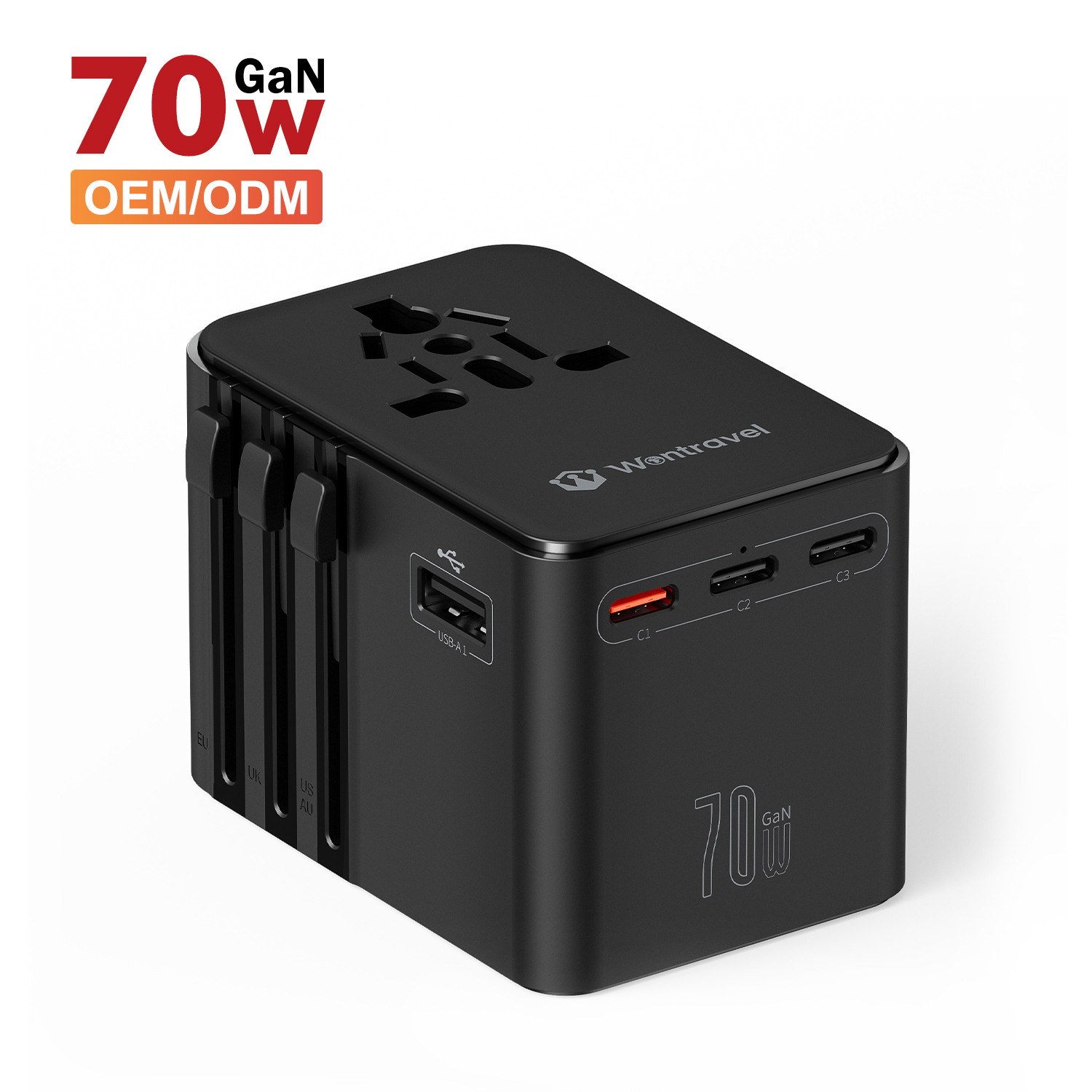 Wontravel 5 USB 70W PD Universal Travel Adaptor Multi Plug International Travel Adapter for Laptop