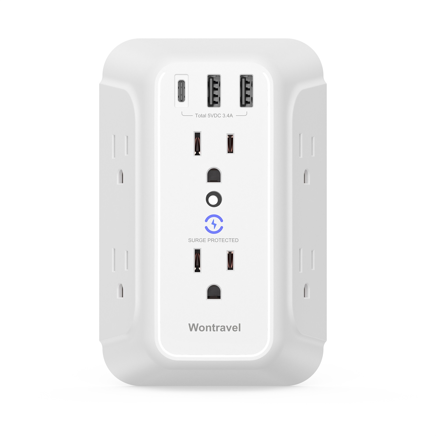 Wontravel Wall outlet USB A USB C Type C surge protector outlet socket extender