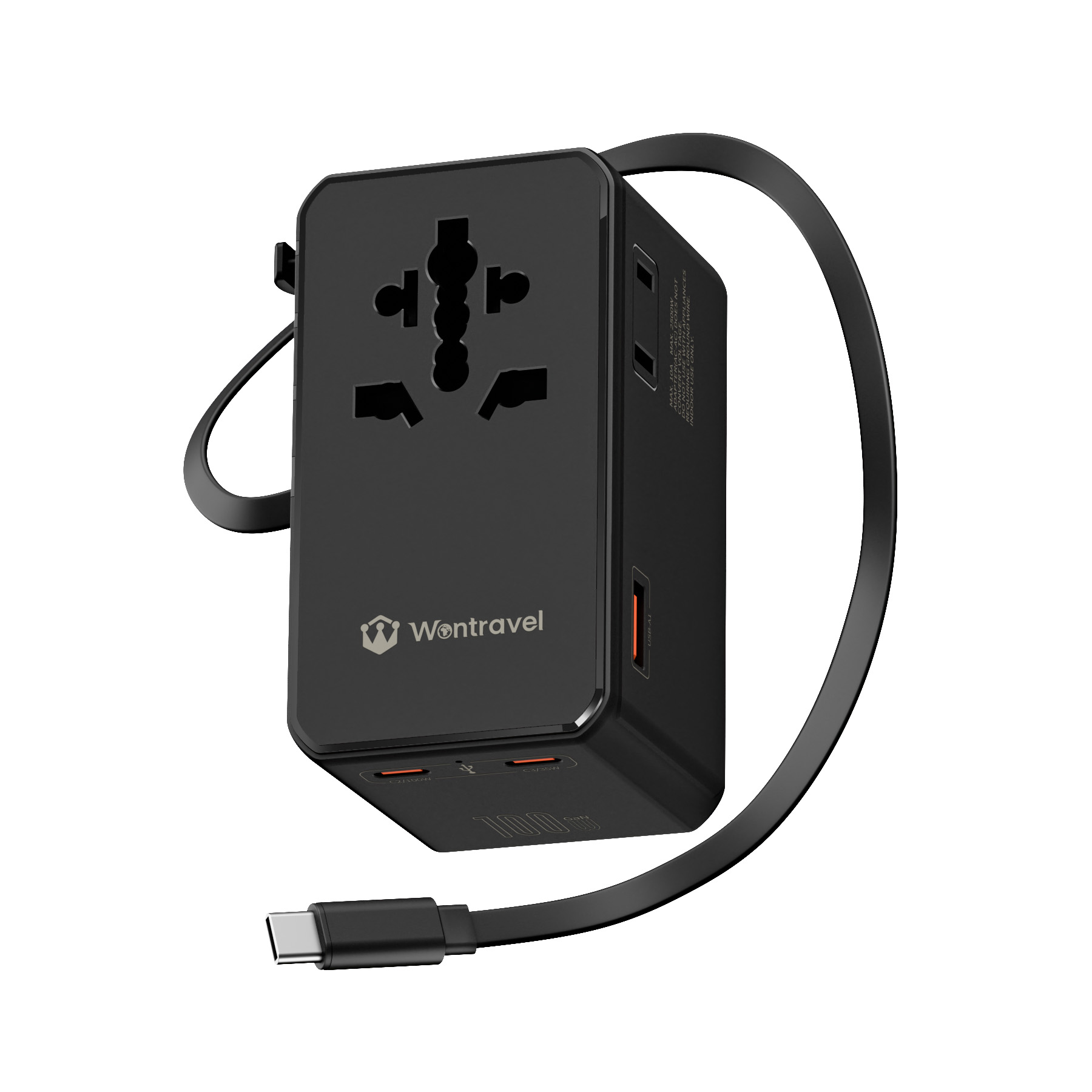 Wontravel 3AC Socket Usb C 100W Fast Charger Worldwide Universal Travel Adapters with Type C Cable