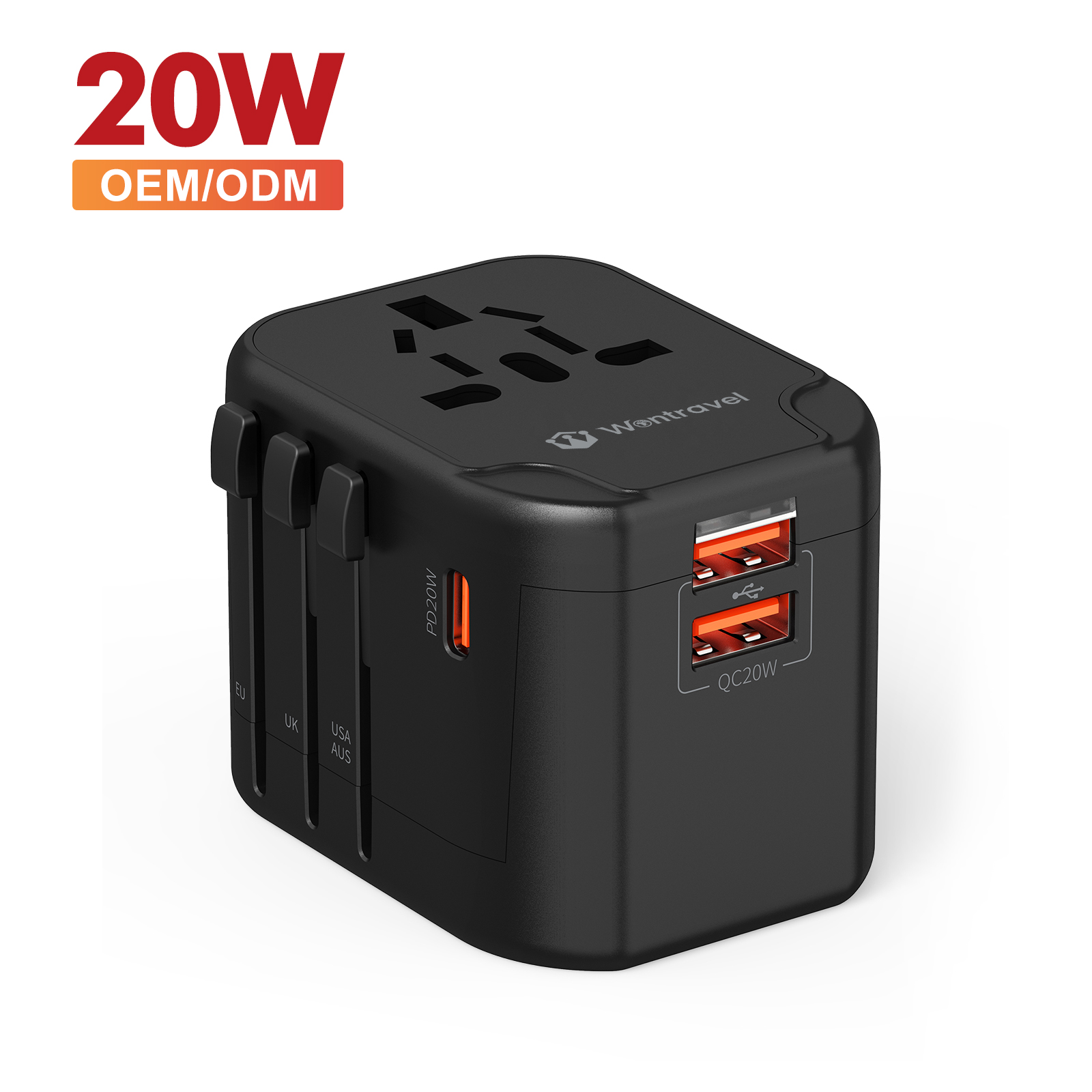 Wontravel 20W PD Usbc Travel Adapter Uk Plug European Travel Plug Adapter with 2 Usb Type C Out
