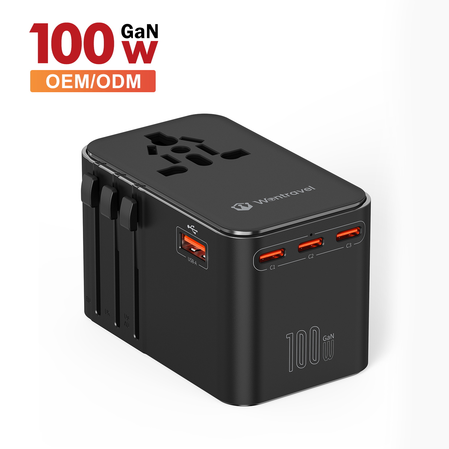 Wontravel 4 Port Usb 100W Fast Phone Charger Travel Adapters International Travel Adapter for Laptop ​