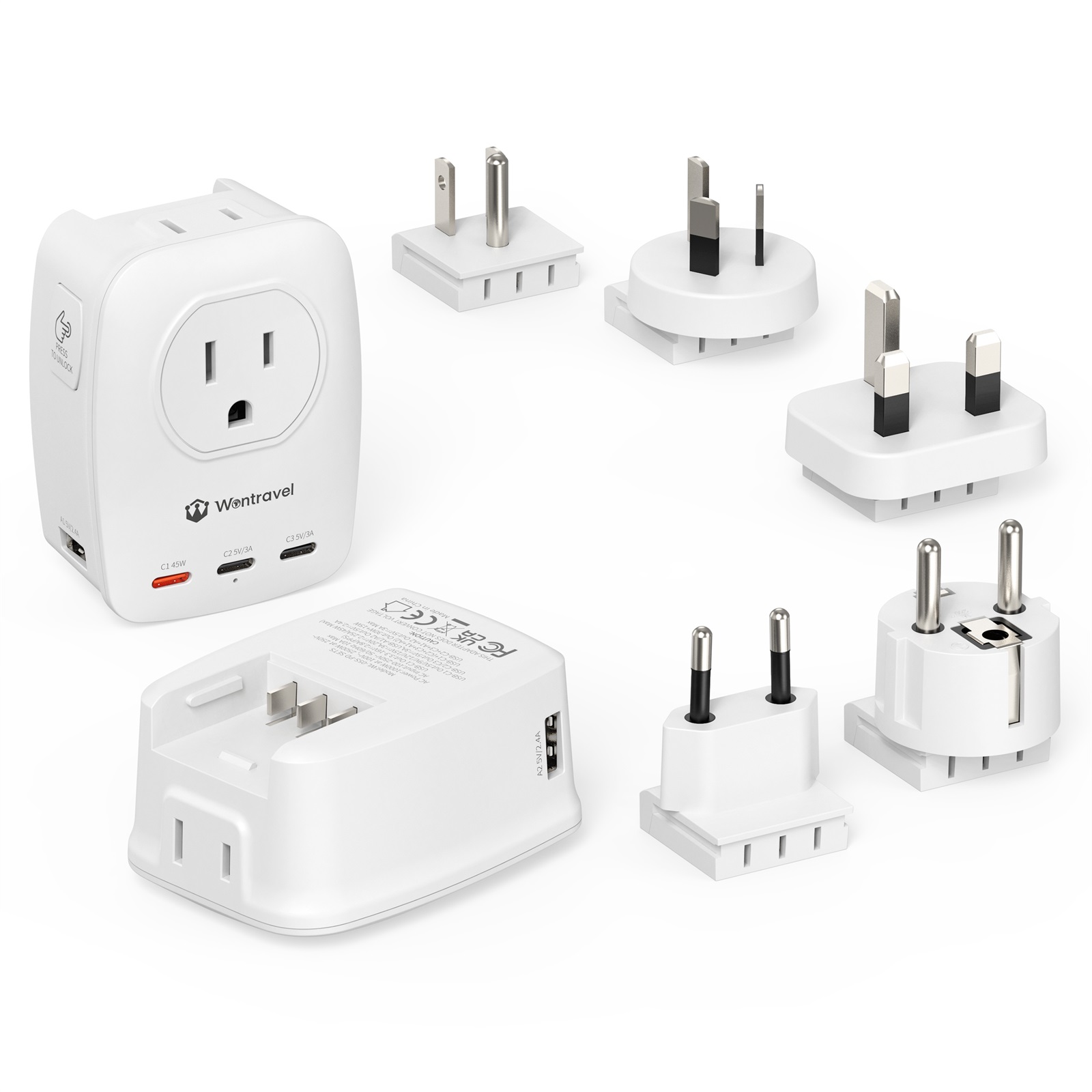 Wontravel 45W USA Travel Wall Plug Multiple Interchangeable Plug options Are Available