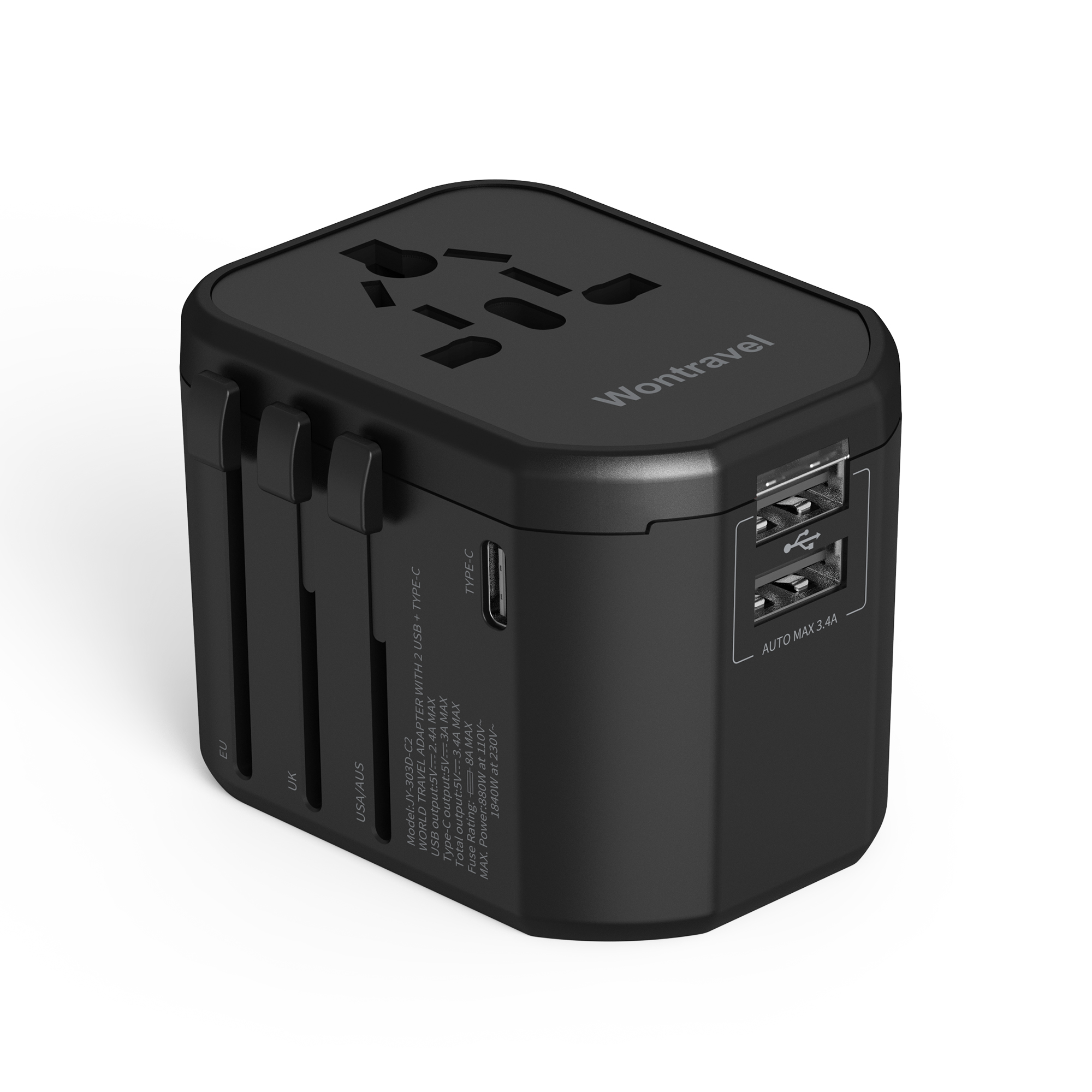 Wontravel Dual USB Type C Universal International Electrical Travel Adapter European Travel Plug Adapter 4 in 1 Conversion