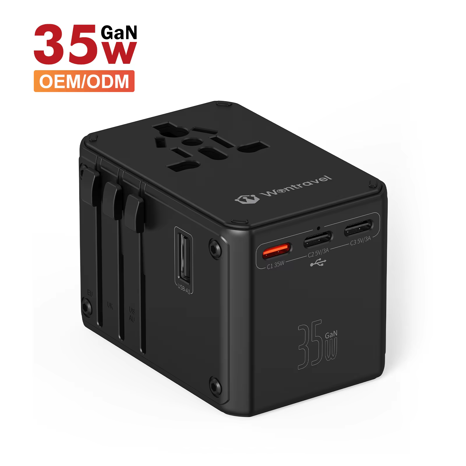 Wontravel 2500W AC Socket Type D O European Travel Plug Adapter for International PPS Travel Adapter 35 W USB-C