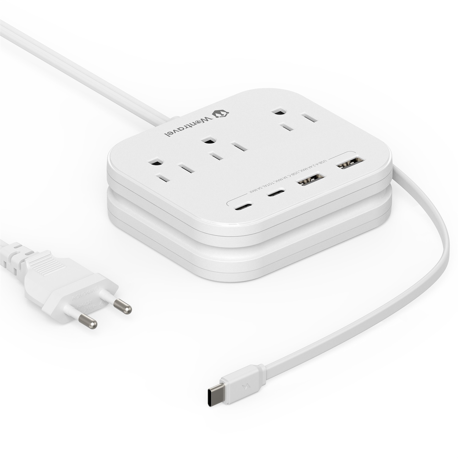 USB Power Strip 3 Way Outlet Extender Type C power extension EU Power Strip  Surge Protector Built-in Retractable Cable