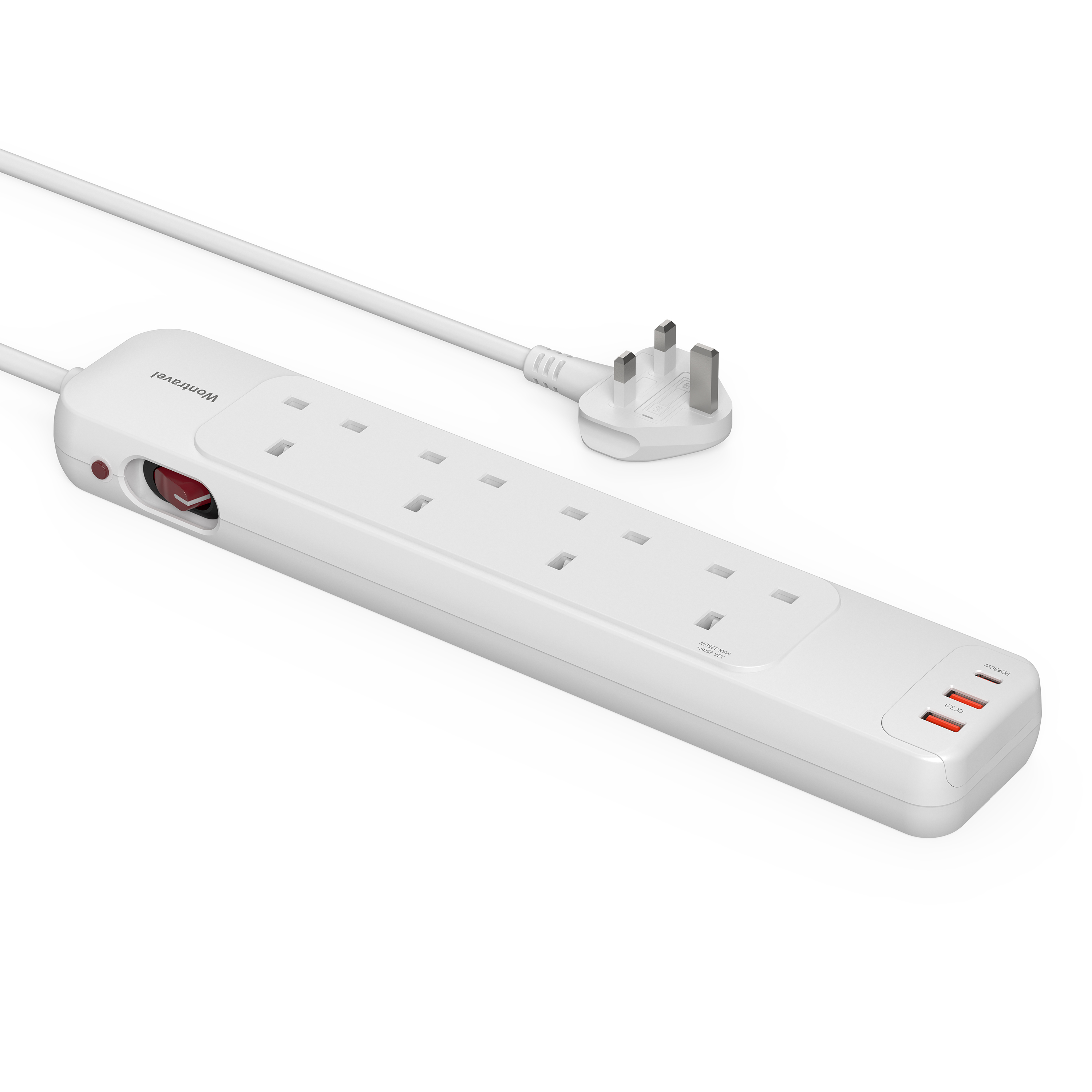 30W PD Fast Charging UK Power Strip (4AC+1USB-C+2USB-A)