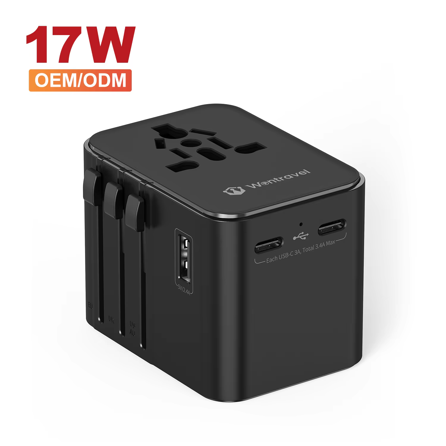 Wontravel 2U2C 17W European Multi Plug Adapter Travel Accessories Gadgets Adapter Universal Travel Adapter with Logo