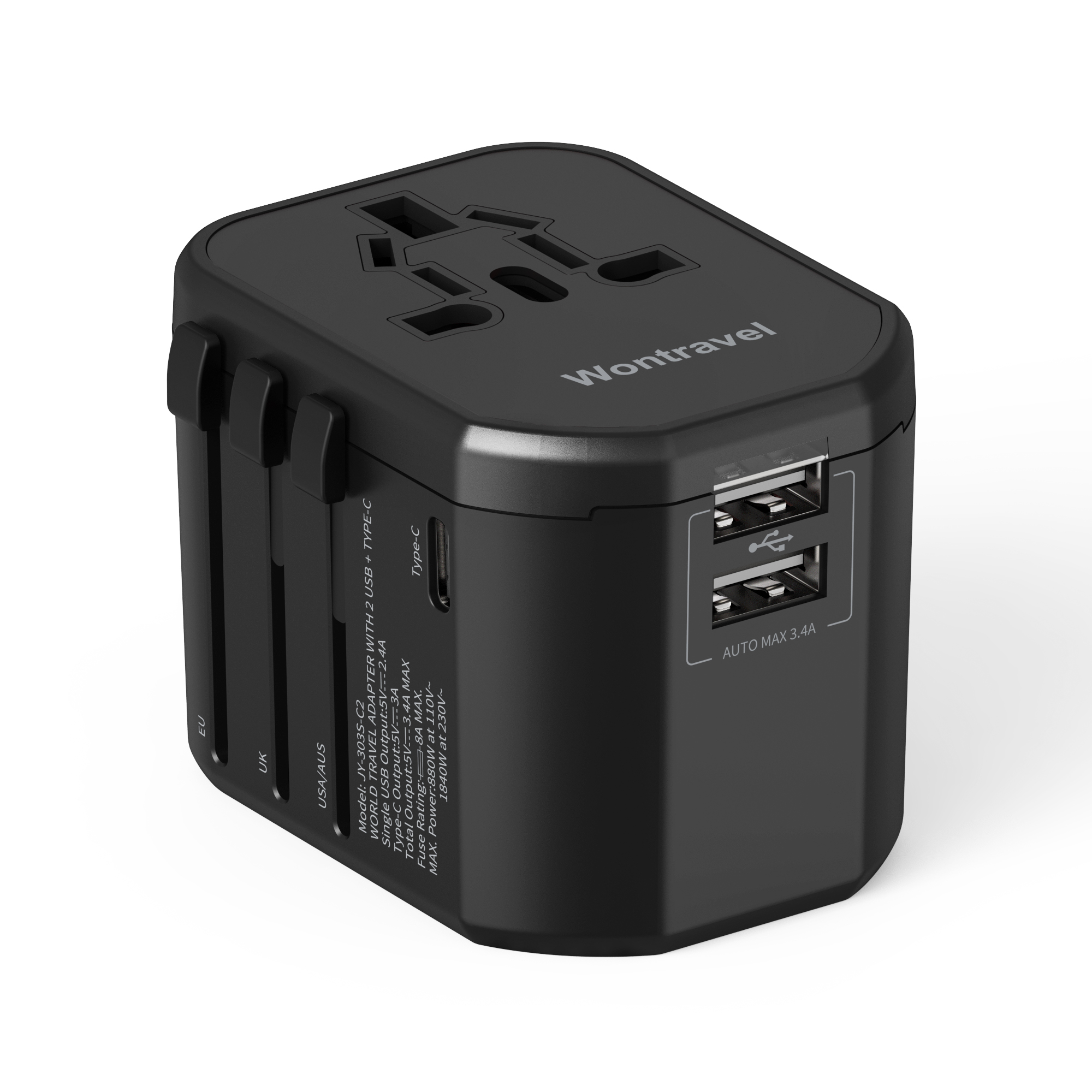 Wontravel Electrical Wall Outlet Plug Socket Universal Travel Adapter USB Quick Charger Adaptor