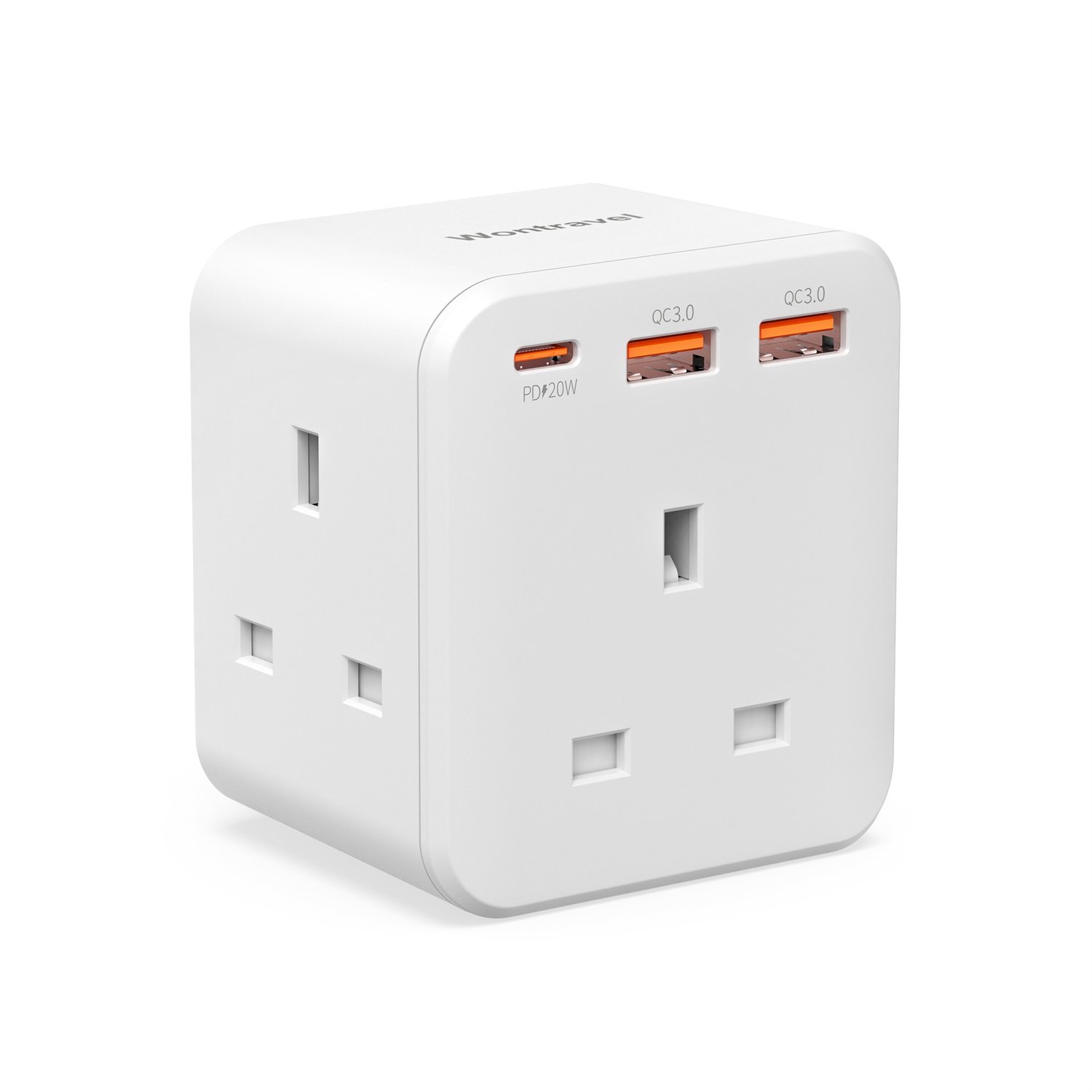 Wontravel 20W Quick Charger Extender Wall Charger UK Socket 3 Way Wall Multi Plug Extension Socket Adapter with 3 usb