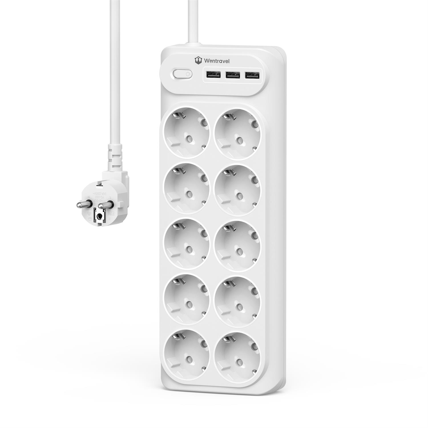 Wontravel New Shuko 10 way power strip USB EU extension lead 3 USB power board