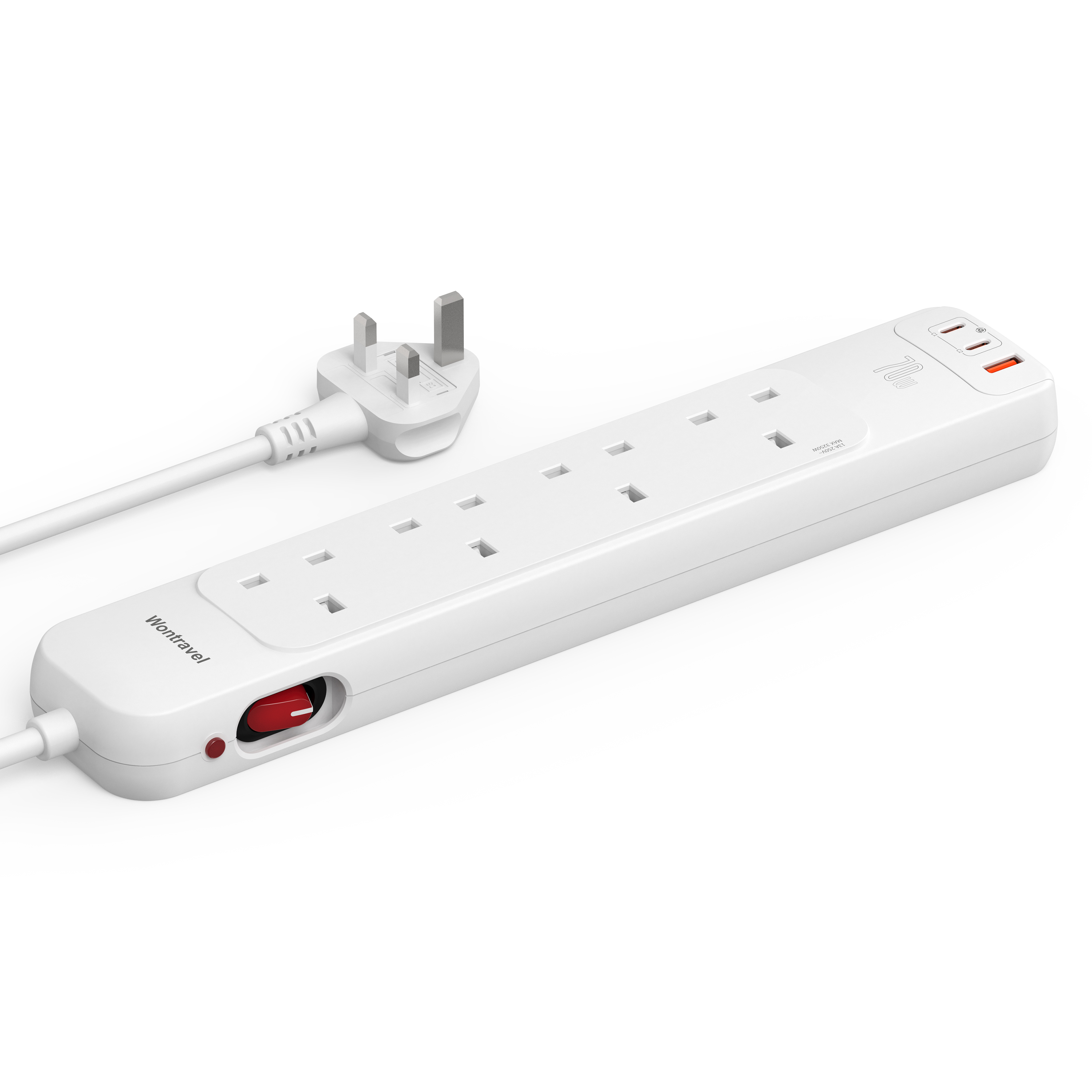 70W PD Fast Charging UK Power Strip（4AC+2USB-C+1USB-A）